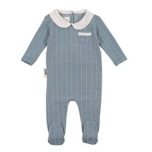 Maniere Raised Stripe Footie in Blue